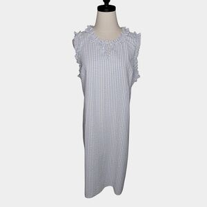 Cottagecore  Dress NWT XL Preppy Resortwear Ruffles Cotton Striped Sleeveless